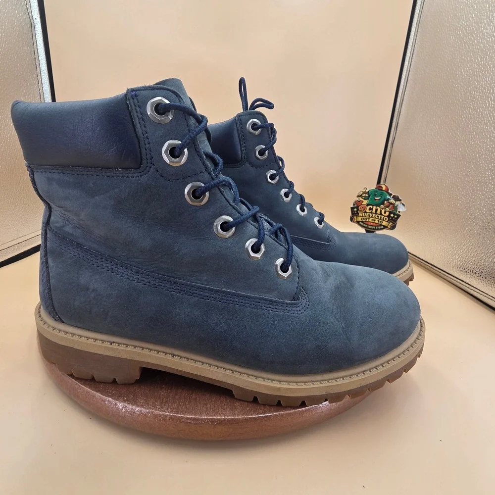 Timberland 6 Inch Premium Navy Blue Nubuck Waterproof Boots US 5 Womens 7